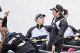 The Cancer Research UK Boat Race season 2017 - Women's Boat Race Fixture OUWBC vs Molesey BC: Molesey getting their boat ready, here stroke Ruth Whyman, cox Anna Corderoy, 6 Elo Luik, and 7 seat Gabriella Rodriguez.
River Thames between Putney Bridge and Mortlake,
London SW15,

United Kingdom,
on 19 March 2017 at 15:26, image #29