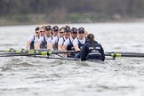 The Cancer Research UK Boat Race season 2017 - Women's Boat Race Fixture OUWBC vs Molesey BC: OUWBC at the start of the race - bow Alice Roberts, 2 Beth Bridgman, 3 Rebecca Te Water Naude, 4 Rebecca Esselstein, 5 Chloe Laverack, 6 Harriet Austin, 7 Jenna Hebert, stroke Emily Cameron, cox Eleanor Shearer.
River Thames between Putney Bridge and Mortlake,
London SW15,

United Kingdom,
on 19 March 2017 at 16:00, image #46
