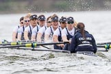 The Cancer Research UK Boat Race season 2017 - Women's Boat Race Fixture OUWBC vs Molesey BC: OUWBC at the start of the race - bow Alice Roberts, 2 Beth Bridgman, 3 Rebecca Te Water Naude, 4 Rebecca Esselstein, 5 Chloe Laverack, 6 Harriet Austin, 7 Jenna Hebert, stroke Emily Cameron, cox Eleanor Shearer.
River Thames between Putney Bridge and Mortlake,
London SW15,

United Kingdom,
on 19 March 2017 at 16:00, image #47