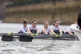The Cancer Research UK Boat Race season 2017 - Women's Boat Race Fixture OUWBC vs Molesey BC: Molesey at the start of the race - bow Emma McDonald, 2 Caitlin Boyland, 3 Lucy Primmer, 4 Claire McKeown, 5 Katie Bartlett, 6 Elo Luik, 7 Gabriella Rodriguez, stroke Ruth Whyman, cox Anna Corderoy.
River Thames between Putney Bridge and Mortlake,
London SW15,

United Kingdom,
on 19 March 2017 at 16:00, image #48