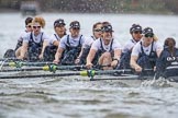 The Cancer Research UK Boat Race season 2017 - Women's Boat Race Fixture OUWBC vs Molesey BC: OUWBC at the start of the race - bow Alice Roberts, 2 Beth Bridgman, 3 Rebecca Te Water Naude, 4 Rebecca Esselstein, 5 Chloe Laverack, 6 Harriet Austin, 7 Jenna Hebert, stroke Emily Cameron, cox Eleanor Shearer.
River Thames between Putney Bridge and Mortlake,
London SW15,

United Kingdom,
on 19 March 2017 at 16:01, image #49