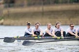 The Cancer Research UK Boat Race season 2017 - Women's Boat Race Fixture OUWBC vs Molesey BC: Molesey in the early phase of the race - bow Emma McDonald, 2 Caitlin Boyland, 3 Lucy Primmer, 4 Claire McKeown, 5 Katie Bartlett, 6 Elo Luik, 7 Gabriella Rodriguez, stroke Ruth Whyman, cox Anna Corderoy.
River Thames between Putney Bridge and Mortlake,
London SW15,

United Kingdom,
on 19 March 2017 at 16:01, image #54