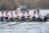 The Cancer Research UK Boat Race season 2017 - Women's Boat Race Fixture OUWBC vs Molesey BC: Molesey in the early phase of the race - bow Emma McDonald, 2 Caitlin Boyland, 3 Lucy Primmer, 4 Claire McKeown, 5 Katie Bartlett, 6 Elo Luik, 7 Gabriella Rodriguez, stroke Ruth Whyman, cox Anna Corderoy.
River Thames between Putney Bridge and Mortlake,
London SW15,

United Kingdom,
on 19 March 2017 at 16:02, image #57