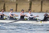 The Cancer Research UK Boat Race season 2017 - Women's Boat Race Fixture OUWBC vs Molesey BC: Molesey in the early phase of the race - 5 Katie Bartlett, 6 Elo Luik, 7 Gabriella Rodriguez, stroke Ruth Whyman, cox Anna Corderoy.
River Thames between Putney Bridge and Mortlake,
London SW15,

United Kingdom,
on 19 March 2017 at 16:03, image #64