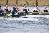 The Cancer Research UK Boat Race season 2017 - Women's Boat Race Fixture OUWBC vs Molesey BC: OUWBC with a lead of around half a length in the milepost area.
River Thames between Putney Bridge and Mortlake,
London SW15,

United Kingdom,
on 19 March 2017 at 16:03, image #65