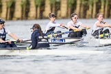 The Cancer Research UK Boat Race season 2017 - Women's Boat Race Fixture OUWBC vs Molesey BC: OUWBC extending their lead, in the Molesey boat bow Emma McDonald, 2 Caitlin Boyland, 3 Lucy Primmer.
River Thames between Putney Bridge and Mortlake,
London SW15,

United Kingdom,
on 19 March 2017 at 16:04, image #76