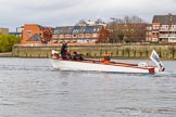 The Cancer Research UK Boat Race season 2017 - Women's Boat Race Fixture OUWBC vs Molesey BC: Umpire Sarah Winckless following the boats in the umpire's launch Sarahanne.
River Thames between Putney Bridge and Mortlake,
London SW15,

United Kingdom,
on 19 March 2017 at 16:05, image #81