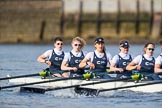 The Cancer Research UK Boat Race season 2017 - Women's Boat Race Fixture OUWBC vs Molesey BC: The OUWBC boat - bow Alice Roberts, 2 Beth Bridgman, 3 Rebecca Te Water Naude, 4 Rebecca Esselstein, 5 Chloe Laverack.
River Thames between Putney Bridge and Mortlake,
London SW15,

United Kingdom,
on 19 March 2017 at 16:05, image #82