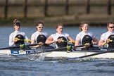 The Cancer Research UK Boat Race season 2017 - Women's Boat Race Fixture OUWBC vs Molesey BC: The Molesey boat, here bow Emma McDonald, 2 Caitlin Boyland, 3 Lucy Primmer, 4 Claire McKeown, 5 Katie Bartlett.
River Thames between Putney Bridge and Mortlake,
London SW15,

United Kingdom,
on 19 March 2017 at 16:05, image #88