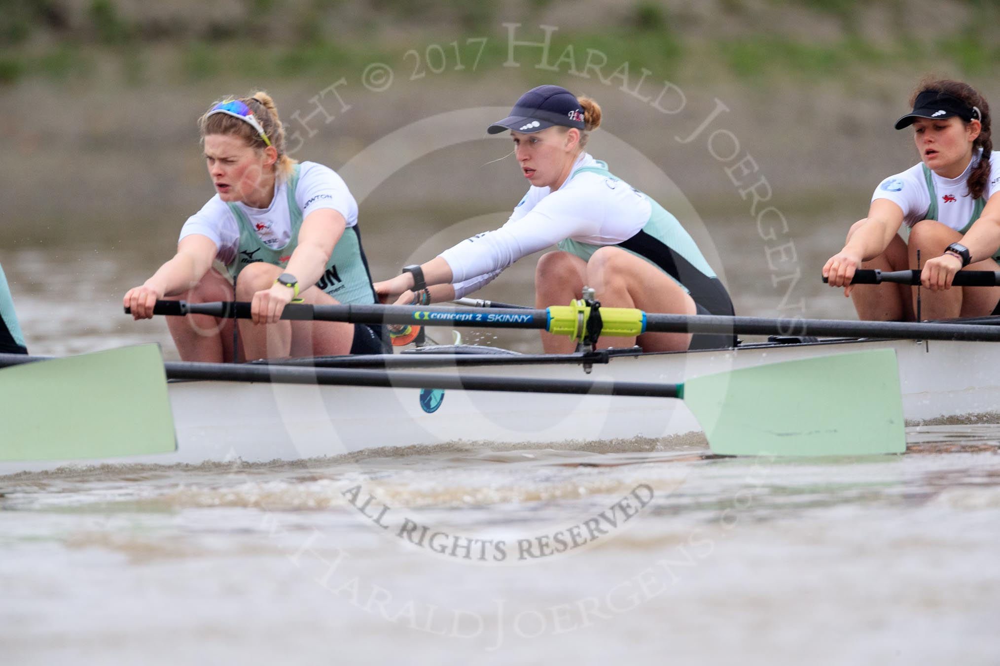 The Boat Race season 2018 - Women's Boat Race Trial Eights (CUWBC, Cambridge): Expecto Patronum, here 3 Pippa Darkin, 2 Sarah Carlotti, bow Lucy Pike.
River Thames between Putney Bridge and Mortlake,
London SW15,

United Kingdom,
on 05 December 2017 at 12:45, image #76