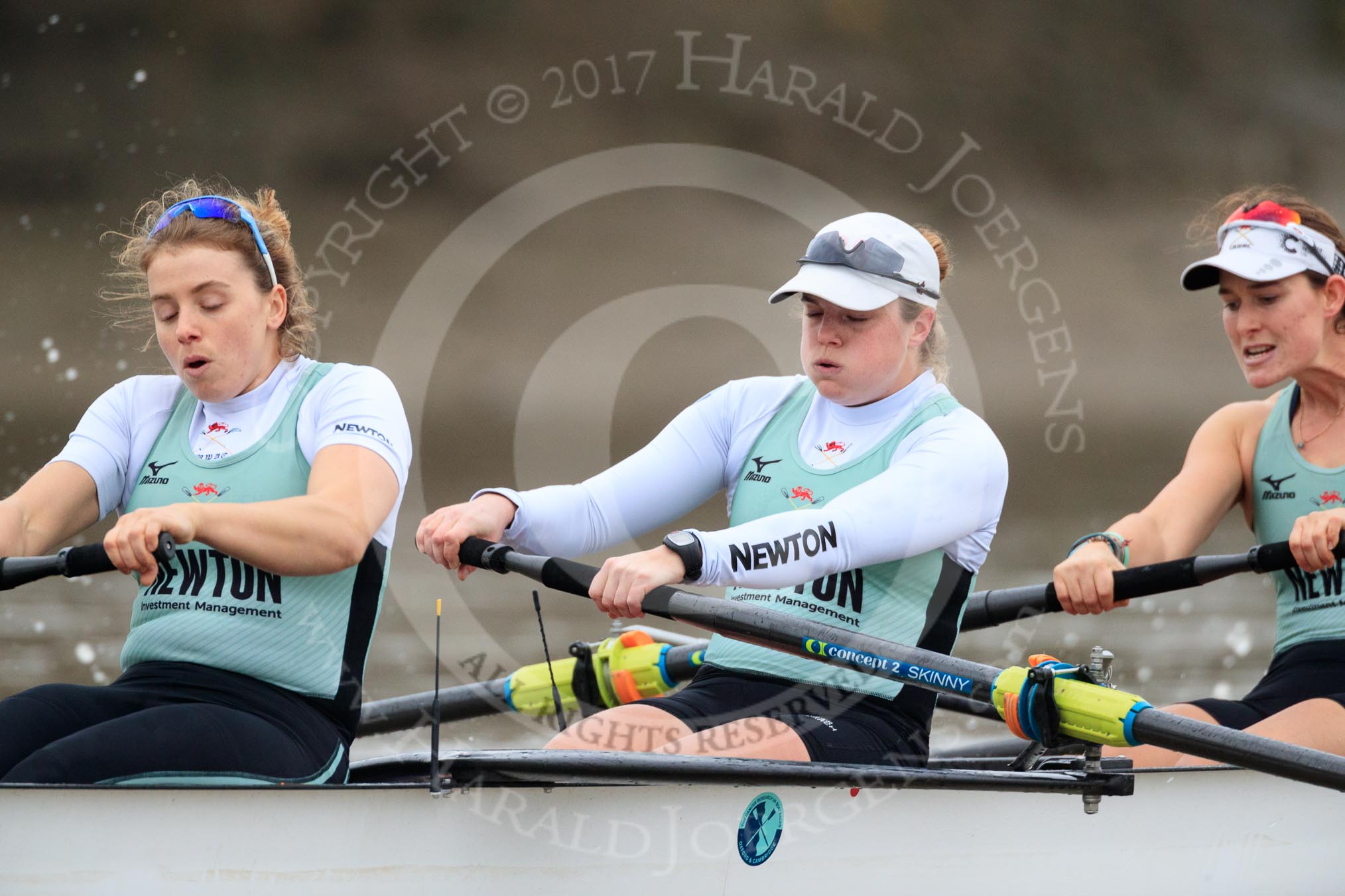 The Boat Race season 2018 - Women's Boat Race Trial Eights (CUWBC, Cambridge): Expecto Patronum, here stroke Alice White,  7 Abigail Parker, 6 Thea Zabell.
River Thames between Putney Bridge and Mortlake,
London SW15,

United Kingdom,
on 05 December 2017 at 12:47, image #90