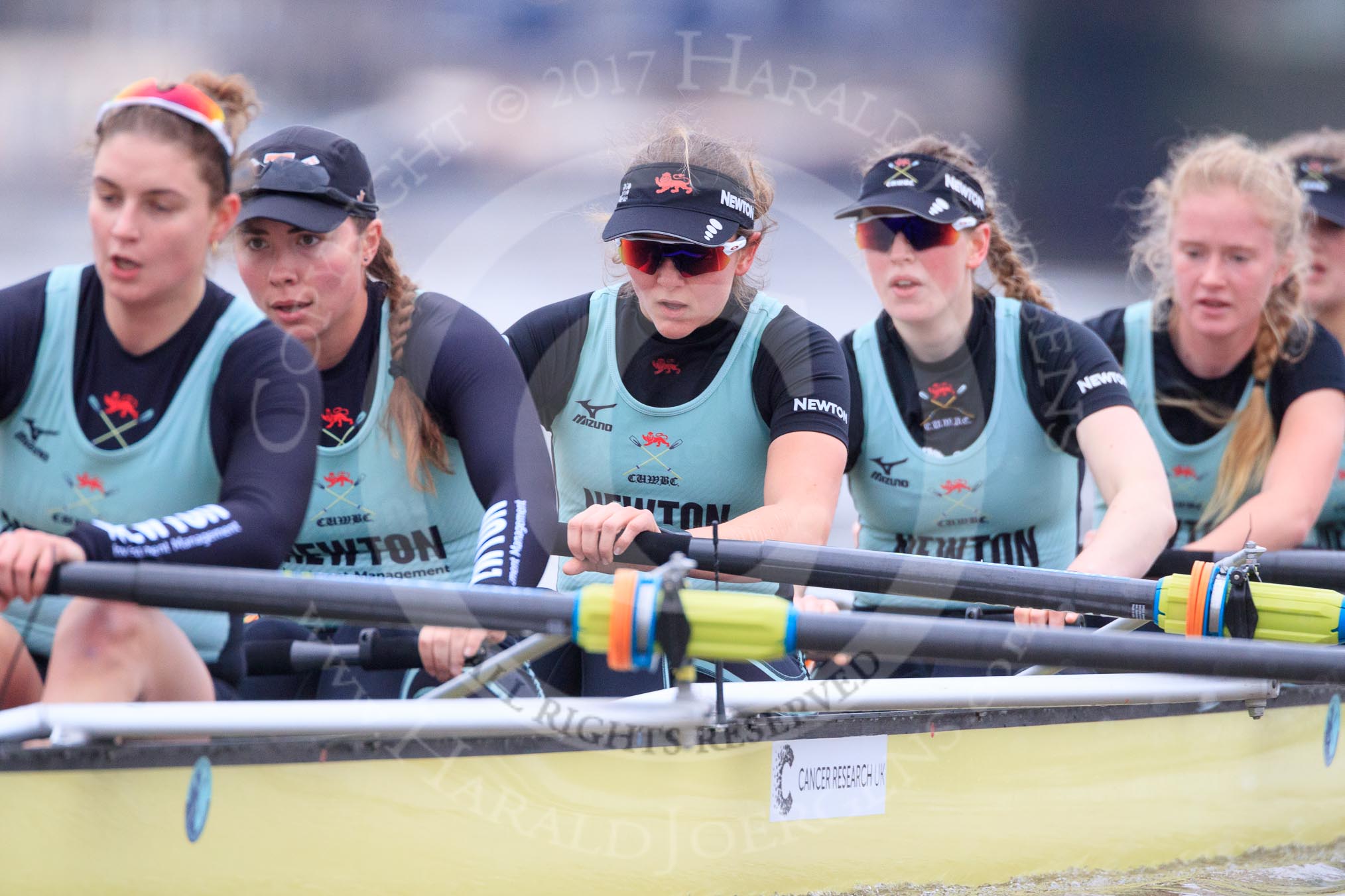 The Boat Race season 2018 - Women's Boat Race Trial Eights (CUWBC, Cambridge): Wingardium Leviosa near Hammersmith Bridge, here  7 Myriam Goudet-Boukhatmi, 6 Larkin Sayre, 5 Tricia Smith, 4 Emma Andrews, 3 Pippa Darkin, 2 Sarah Carlotti.
River Thames between Putney Bridge and Mortlake,
London SW15,

United Kingdom,
on 05 December 2017 at 12:49, image #101