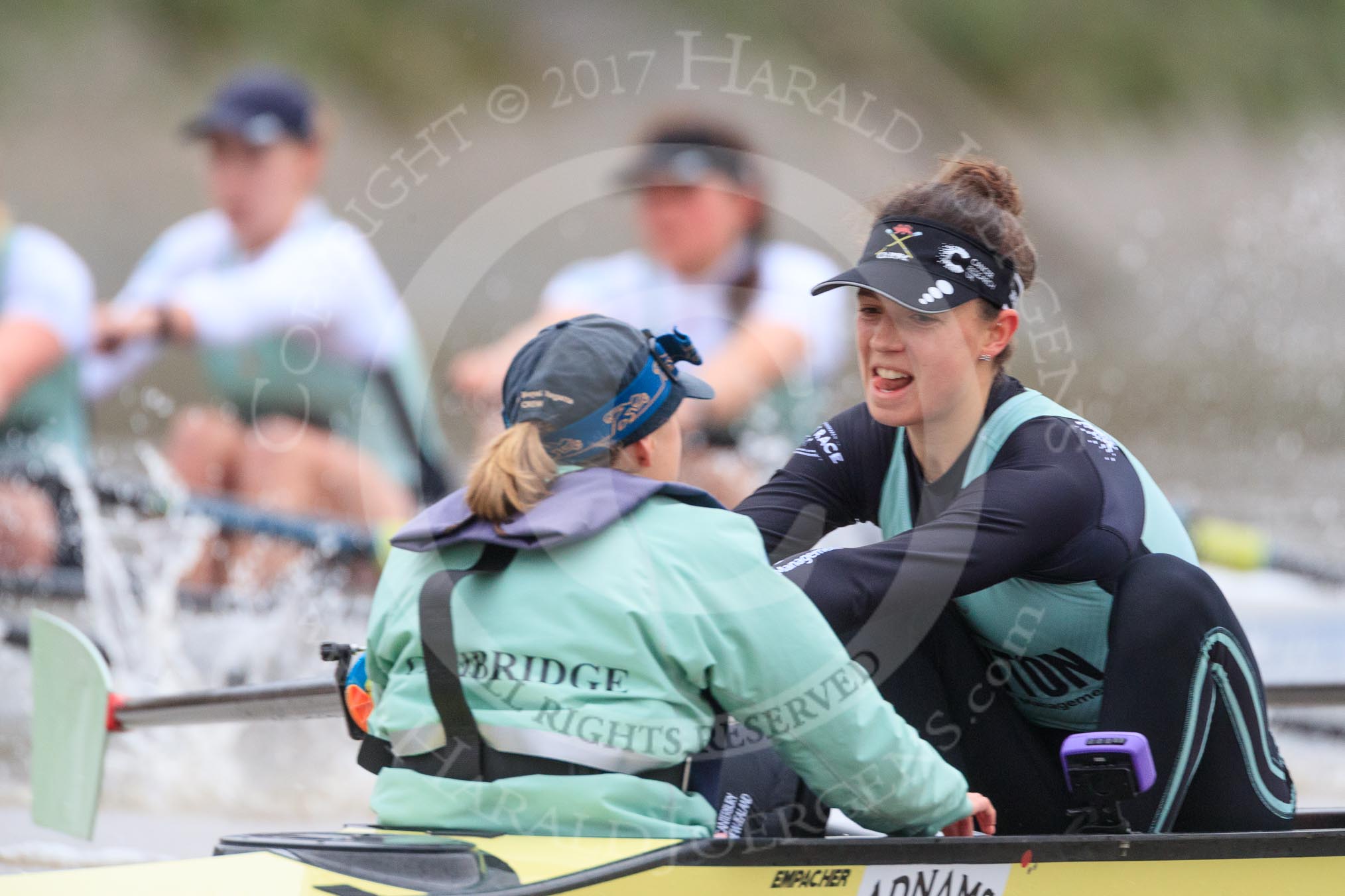 The Boat Race season 2018 - Women's Boat Race Trial Eights (CUWBC, Cambridge): A close fight betwwen the two Cambridge crews, cox Sophie Wrixon and stroke Imogen Grant in Wingardium Leviosa.
River Thames between Putney Bridge and Mortlake,
London SW15,

United Kingdom,
on 05 December 2017 at 12:49, image #108