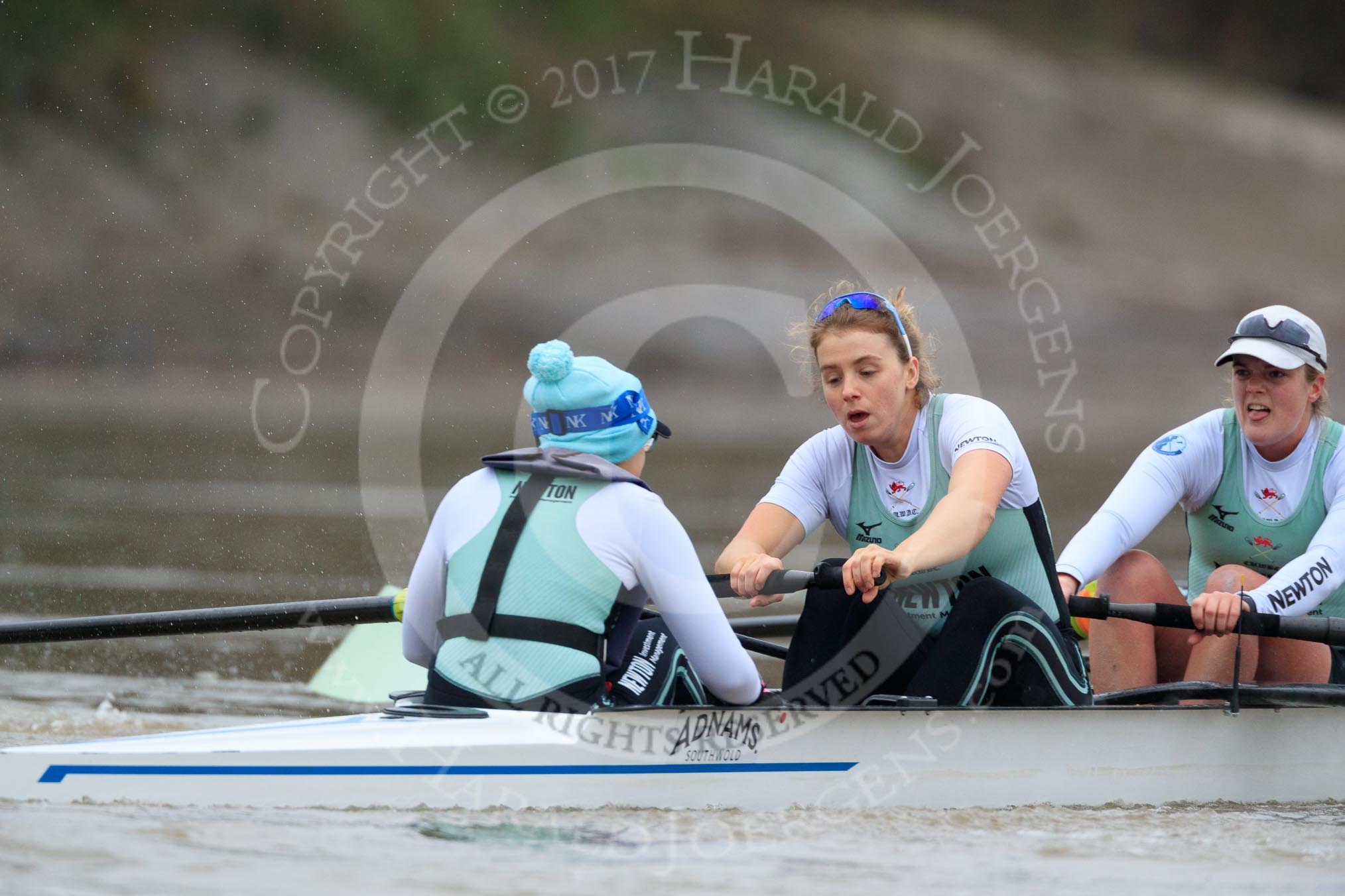 The Boat Race season 2018 - Women's Boat Race Trial Eights (CUWBC, Cambridge): Expecto Patronum, here cox Sophie Shapter, stroke Alice White,  7 Abigail Parker.
River Thames between Putney Bridge and Mortlake,
London SW15,

United Kingdom,
on 05 December 2017 at 12:51, image #116