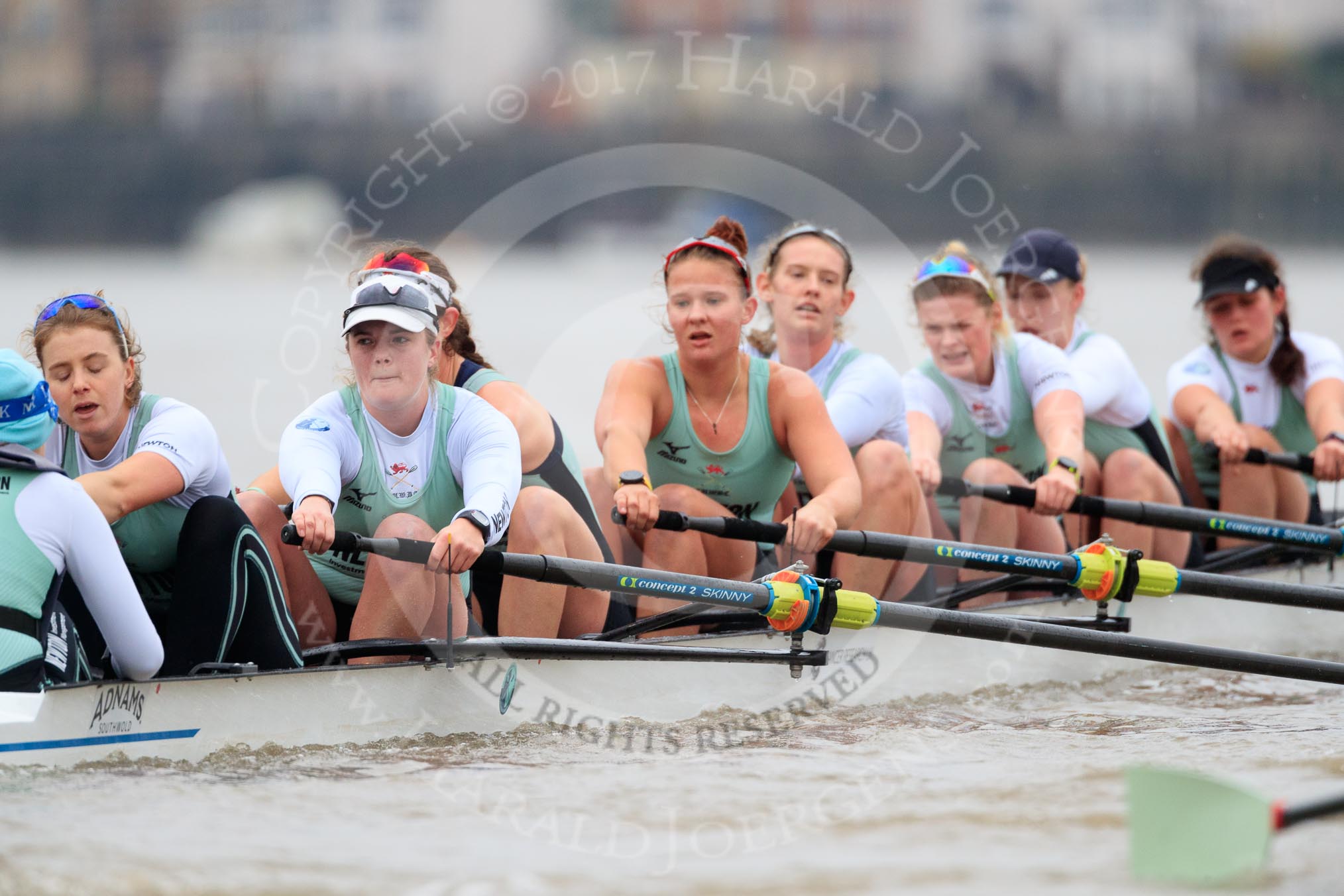The Boat Race season 2018 - Women's Boat Race Trial Eights (CUWBC, Cambridge): Expecto Patronum , now in the lead, with cox-Sophie Shapter, stroke-Alice White,  7-Abigail Parker, 6-Thea Zabell, 5-Kelsey Barolak, 4-Laura Foster, 3-Sally O Brien, 2-Millie Perrin, bow-Eve Caroe.
River Thames between Putney Bridge and Mortlake,
London SW15,

United Kingdom,
on 05 December 2017 at 12:52, image #124