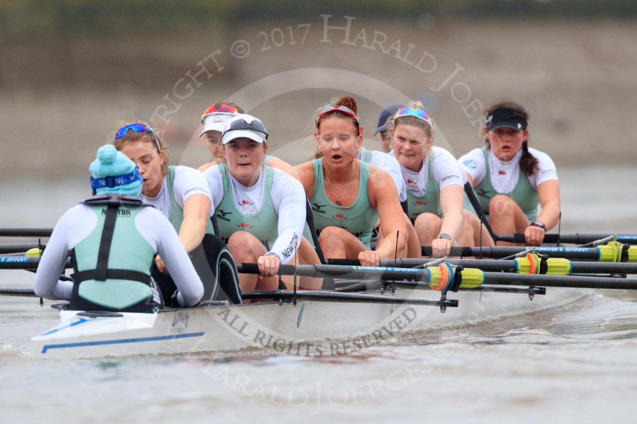 The Boat Race season 2018 - Women's Boat Race Trial Eights (CUWBC, Cambridge): Expecto Patronum:  Cox-Sophie Shapter, stroke-Alice White,  7-Abigail Parker, 6-Thea Zabell, 5-Kelsey Barolak, 4-Laura Foster, 3-Sally O Brien, 2-Millie Perrin, bow-Eve Caroe.
River Thames between Putney Bridge and Mortlake,
London SW15,

United Kingdom,
on 05 December 2017 at 12:57, image #150