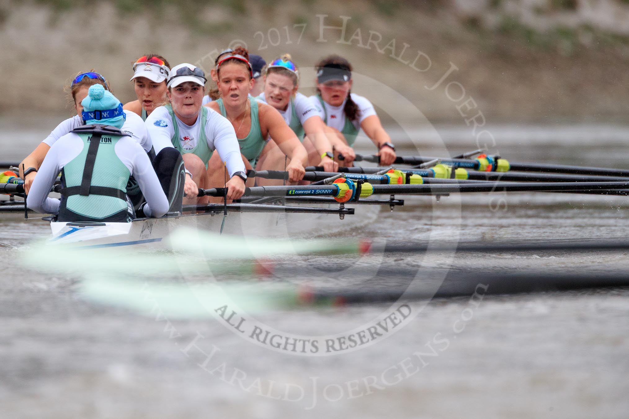 The Boat Race season 2018 - Women's Boat Race Trial Eights (CUWBC, Cambridge): Expecto Patronum:  Cox-Sophie Shapter, stroke-Alice White,  7-Abigail Parker, 6-Thea Zabell, 5-Kelsey Barolak, 4-Laura Foster, 3-Sally O Brien, 2-Millie Perrin, bow-Eve Caroe.
River Thames between Putney Bridge and Mortlake,
London SW15,

United Kingdom,
on 05 December 2017 at 12:58, image #159