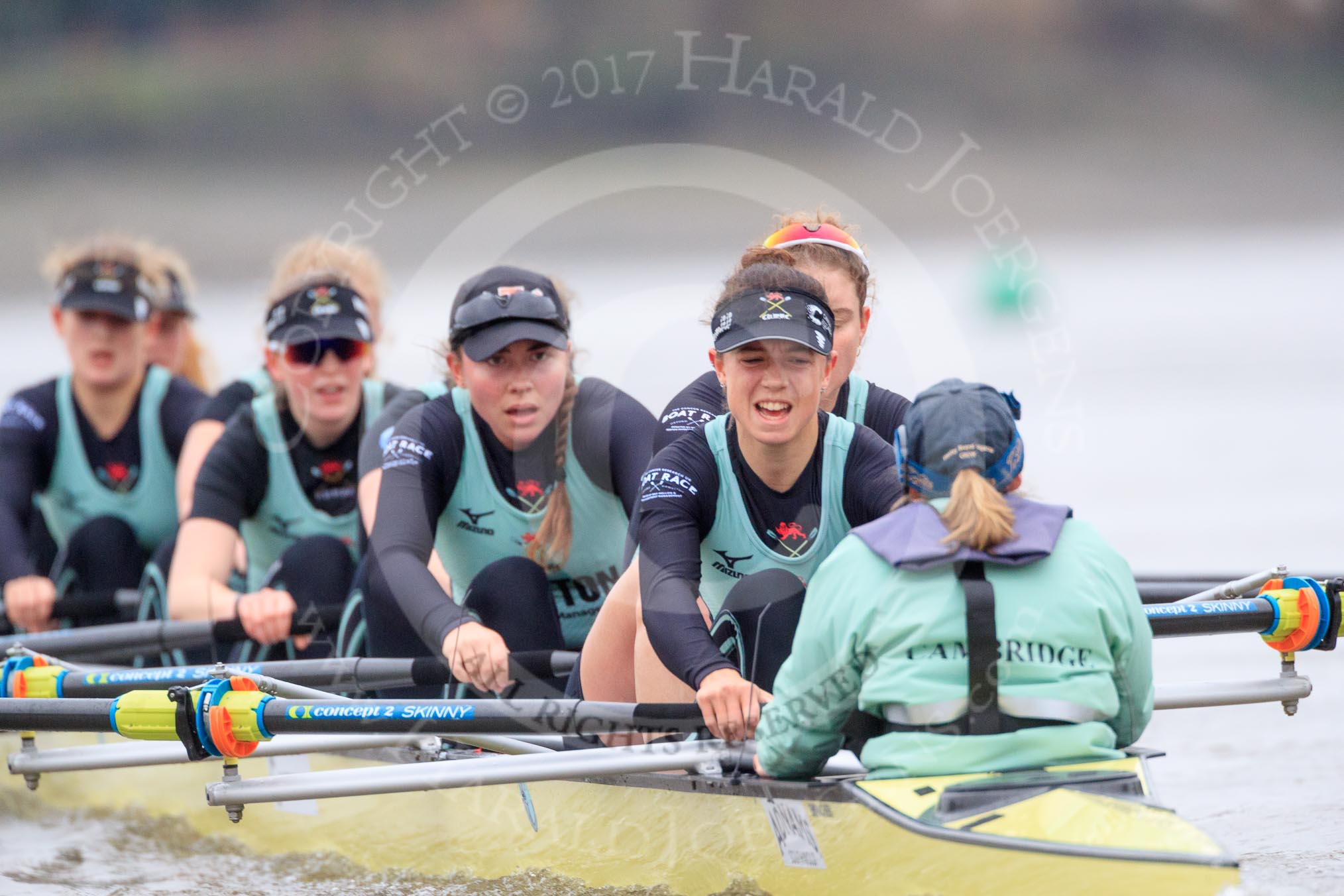 The Boat Race season 2018 - Women's Boat Race Trial Eights (CUWBC, Cambridge): Wingardium Leviosa:  Cox-Sophie Wrixon, stroke-Imogen Grant, 7-Myriam Goudet-Boukhatmi, 6-Larkin Sayre, 5-Tricia Smith, 4-Emma Andrews, 3-Pippa Darkin, 2-Sarah Carlotti, bow-Lucy Pike.
River Thames between Putney Bridge and Mortlake,
London SW15,

United Kingdom,
on 05 December 2017 at 13:00, image #168