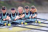 The Boat Race season 2018 - Women's Boat Race Trial Eights (CUWBC, Cambridge): Wingardium Leviosa, here 5 Tricia Smith, 4 Emma Andrews, 3 Pippa Darkin, 2 Sarah Carlotti, bow Lucy Pike.
River Thames between Putney Bridge and Mortlake,
London SW15,

United Kingdom,
on 05 December 2017 at 12:46, image #83