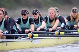 The Boat Race season 2018 - Women's Boat Race Trial Eights (CUWBC, Cambridge): Wingardium Leviosa, here 7 Myriam Goudet-Boukhatmi, 6 Larkin Sayre, 5 Tricia Smith, 4 Emma Andrews, 3 Pippa Darkin, 2 Sarah Carlotti, bow Lucy Pike.
River Thames between Putney Bridge and Mortlake,
London SW15,

United Kingdom,
on 05 December 2017 at 12:46, image #84