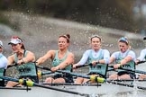 The Boat Race season 2018 - Women's Boat Race Trial Eights (CUWBC, Cambridge): Expecto Patronum with a lot of spray flying around: 6 Thea Zabell, 5 Kelsey Barolak, 4 Laura Foster, 3 Sally O Brien.
River Thames between Putney Bridge and Mortlake,
London SW15,

United Kingdom,
on 05 December 2017 at 12:51, image #115