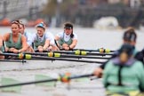 The Boat Race season 2018 - Women's Boat Race Trial Eights (CUWBC, Cambridge): Expecto Patronum has taken the lead on the approach to Chiswick Pier, here  5 Kelsey Barolak, 4 Laura Foster, 3 Sally O Brien, 2 Millie Perrin, bow Eve Caroe.
River Thames between Putney Bridge and Mortlake,
London SW15,

United Kingdom,
on 05 December 2017 at 12:53, image #133