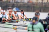 The Boat Race season 2018 - Women's Boat Race Trial Eights (CUWBC, Cambridge): Expecto Patronum has taken the lead on the approach to Chiswick Pier, here   6 Thea Zabell, 5 Kelsey Barolak, 4 Laura Foster, 3 Sally O Brien, 2 Millie Perrin, bow Eve Caroe.
River Thames between Putney Bridge and Mortlake,
London SW15,

United Kingdom,
on 05 December 2017 at 12:54, image #138