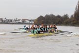 The Boat Race season 2018 - Women's Boat Race Trial Eights (CUWBC, Cambridge): Expecto Patronum leading on the approach to the bandstand.
River Thames between Putney Bridge and Mortlake,
London SW15,

United Kingdom,
on 05 December 2017 at 12:55, image #142