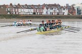 The Boat Race season 2018 - Women's Boat Race Trial Eights (CUWBC, Cambridge): Expecto Patronum leading on the approach to the bandstand.
River Thames between Putney Bridge and Mortlake,
London SW15,

United Kingdom,
on 05 December 2017 at 12:57, image #147
