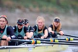 The Boat Race season 2018 - Women's Boat Race Trial Eights (CUWBC, Cambridge): Wingardium Leviosa fighting back, here 7 Myriam Goudet-Boukhatmi, 6 Larkin Sayre, 5 Tricia Smith, 4 Emma Andrews, 3 Pippa Darkin, 2 Sarah Carlotti, bow Lucy Pike.
River Thames between Putney Bridge and Mortlake,
London SW15,

United Kingdom,
on 05 December 2017 at 12:58, image #155