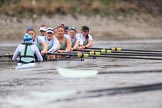 The Boat Race season 2018 - Women's Boat Race Trial Eights (CUWBC, Cambridge): Expecto Patronum:  Cox-Sophie Shapter, stroke-Alice White,  7-Abigail Parker, 6-Thea Zabell, 5-Kelsey Barolak, 4-Laura Foster, 3-Sally O Brien, 2-Millie Perrin, bow-Eve Caroe.
River Thames between Putney Bridge and Mortlake,
London SW15,

United Kingdom,
on 05 December 2017 at 12:58, image #158