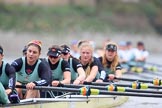 The Boat Race season 2018 - Women's Boat Race Trial Eights (CUWBC, Cambridge): Wingardium Leviosa approaching the finish line, here stroke Imogen Grant, 7 Myriam Goudet-Boukhatmi, 6 Larkin Sayre, 5 Tricia Smith, 4 Emma Andrews, 3 Pippa Darkin, 2 Sarah Carlotti, bow Lucy Pike.
River Thames between Putney Bridge and Mortlake,
London SW15,

United Kingdom,
on 05 December 2017 at 12:59, image #160
