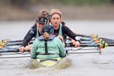 The Boat Race season 2018 - Women's Boat Race Trial Eights (CUWBC, Cambridge): Wingardium Leviosa:  Cox-Sophie Wrixon, stroke-Imogen Grant, 7-Myriam Goudet-Boukhatmi, 6-Larkin Sayre, 5-Tricia Smith, 4-Emma Andrews, 3-Pippa Darkin, 2-Sarah Carlotti, bow-Lucy Pike.
River Thames between Putney Bridge and Mortlake,
London SW15,

United Kingdom,
on 05 December 2017 at 12:59, image #162