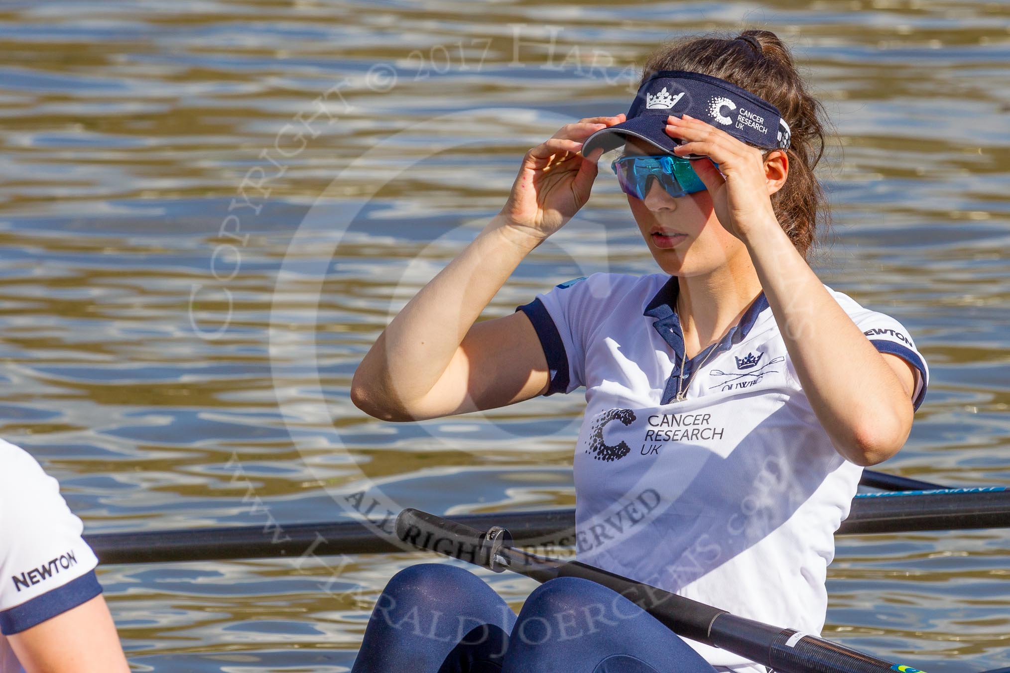 The Boat Race season 2017 -  The Cancer Research Women's Boat Race: OUWBC getting ready to set off, here 3 Rebecca Te Water Naudé.
River Thames between Putney Bridge and Mortlake,
London SW15,

United Kingdom,
on 02 April 2017 at 15:52, image #91