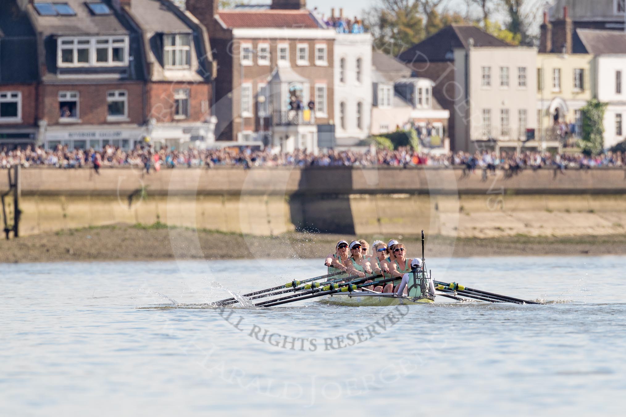 The Boat Race season 2017 -  The Cancer Research Women's Boat Race: CUWBC in the Duke Meadows Bandstand area - bow Ashton Brown, 2 Imogen Grant, 3 Claire Lambe, 4 Anna Dawson, 5 Holly Hill, 6 Alice White, 7 Myriam Goudet, stroke Melissa Wilson, cox Matthew Holland.
River Thames between Putney Bridge and Mortlake,
London SW15,

United Kingdom,
on 02 April 2017 at 16:48, image #173