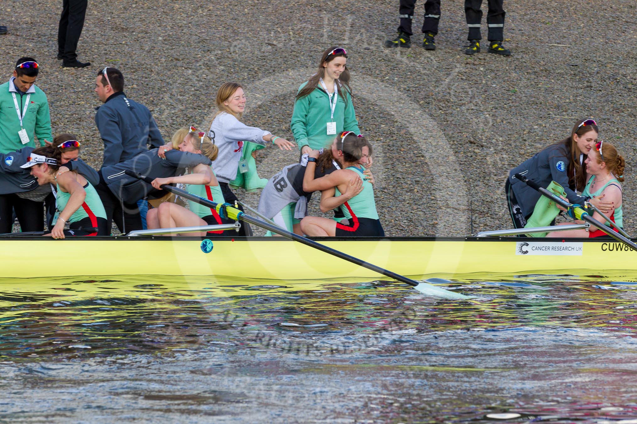 Photo 1704021658251D48235HaraldJoergens The Boat Race season 2017 - The Cancer Research Women's Boat Race: CUWBC acelebrating after having won the Women's Boat Race.
River Thames between Putney Bridge and Mortlake,
London SW15,
United Kingdom,
on 02 April 2017 at 16:58, image #195