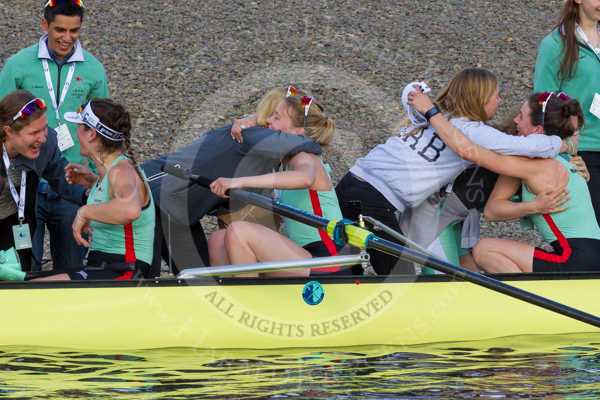 Photo 1704021658261D48240HaraldJoergens The Boat Race season 2017 - The Cancer Research Women's Boat Race: CUWBC acelebrating after having won the Women's Boat Race.
River Thames between Putney Bridge and Mortlake,
London SW15,
United Kingdom,
on 02 April 2017 at 16:58, image #197