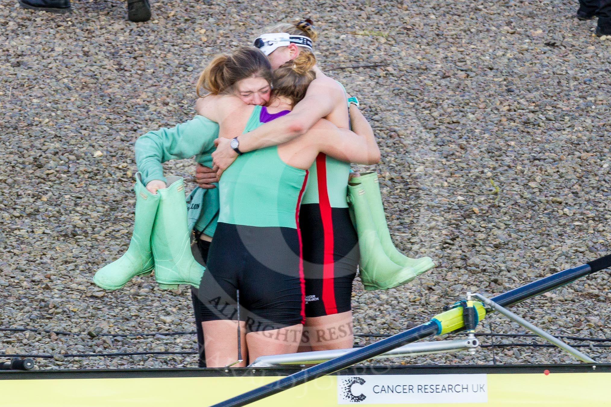 The Boat Race season 2017 -  The Cancer Research Women's Boat Race: CUWBC acelebrating after having won the Women's Boat Race.
River Thames between Putney Bridge and Mortlake,
London SW15,

United Kingdom,
on 02 April 2017 at 16:58, image #199