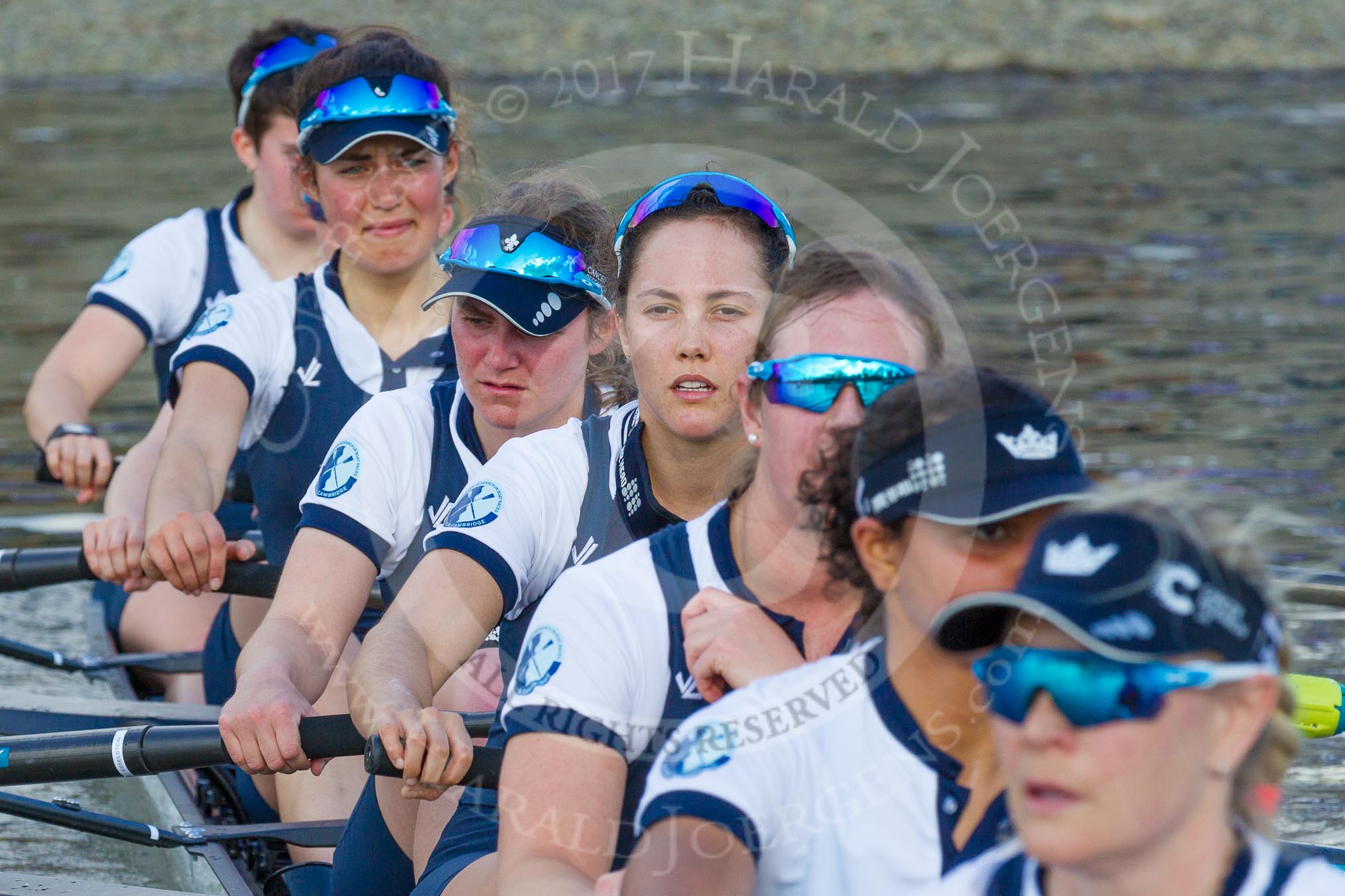 The Boat Race season 2017 -  The Cancer Research Women's Boat Race: OUWBC at the finish line, here Bow Alice Roberts, 2 Flo Pickles, 3 Rebecca Te Water Naudé, 4 Rebecca Esselstein, 5 Chloe Laverack, 6 Harriet Austin, 7 Jenna Hebert.
River Thames between Putney Bridge and Mortlake,
London SW15,

United Kingdom,
on 02 April 2017 at 16:59, image #208