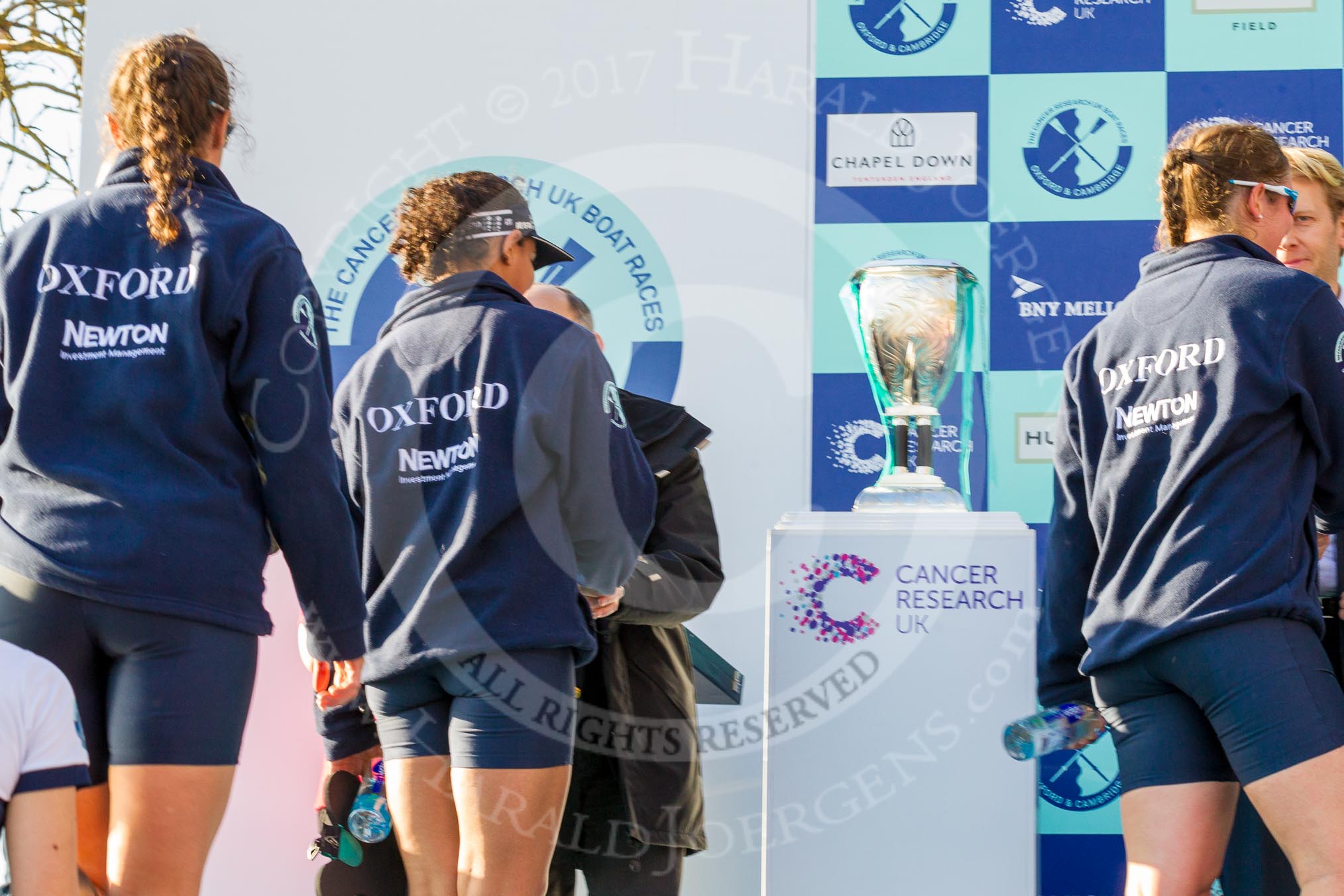 The Boat Race season 2017 -  The Cancer Research Women's Boat Race: OUWBC at the price giving.
River Thames between Putney Bridge and Mortlake,
London SW15,

United Kingdom,
on 02 April 2017 at 17:09, image #216