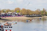 The Boat Race season 2017 -  The Cancer Research Women's Boat Race: Putney Embankment on Boat Race day, seen from Putney Bridge, with the BBC camera cranes.
River Thames between Putney Bridge and Mortlake,
London SW15,

United Kingdom,
on 02 April 2017 at 13:27, image #4