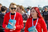 The Boat Race season 2017 -  The Cancer Research Women's Boat Race: Two young ladies selling Boat Race programmes.
River Thames between Putney Bridge and Mortlake,
London SW15,

United Kingdom,
on 02 April 2017 at 14:00, image #11