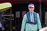 The Boat Race season 2017 -  The Cancer Research Women's Boat Race: CUWBC cox Matthew Holland leading the Cambridge crew on the way from the boat house to the river.
River Thames between Putney Bridge and Mortlake,
London SW15,

United Kingdom,
on 02 April 2017 at 15:47, image #48