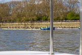 The Boat Race season 2017 -  The Cancer Research Women's Boat Race: The CUWBC and OUWBC boats getting ready for the start of the Women's Boat Race, both boats held in position by the stake boat crews.
River Thames between Putney Bridge and Mortlake,
London SW15,

United Kingdom,
on 02 April 2017 at 16:31, image #116