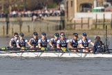 The Boat Race season 2017 -  The Cancer Research Women's Boat Race: OUWBC working hard to catch up with Cambridge, here bow Alice Roberts, 2 Flo Pickles, 3 Rebecca Te Water Naudé, 4 Rebecca Esselstein, 5 Chloe Laverack, 6 Harriet Austin, 7 Jenna Hebert, stroke Emily Cameron, cox Eleanor Shearer.
River Thames between Putney Bridge and Mortlake,
London SW15,

United Kingdom,
on 02 April 2017 at 16:39, image #144