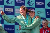 The Boat Race season 2017 -  The Cancer Research Women's Boat Race: Matthew Holland, cox of the successful CUWBC eight, together with stroke Melissa Wilson at the price giving.
River Thames between Putney Bridge and Mortlake,
London SW15,

United Kingdom,
on 02 April 2017 at 17:10, image #223