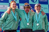 The Boat Race season 2017 -  The Cancer Research Women's Boat Race: CUWBC's 7 Myriam Goudet, stroke Melissa Wilson, and cox Matthew Holland at the Boat Race price giving.
River Thames between Putney Bridge and Mortlake,
London SW15,

United Kingdom,
on 02 April 2017 at 17:11, image #225