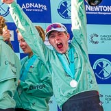The Boat Race season 2017 -  The Cancer Research Women's Boat Race: Jubilant CUWBC cox Matthew Holland at the price giving.
River Thames between Putney Bridge and Mortlake,
London SW15,

United Kingdom,
on 02 April 2017 at 17:13, image #285