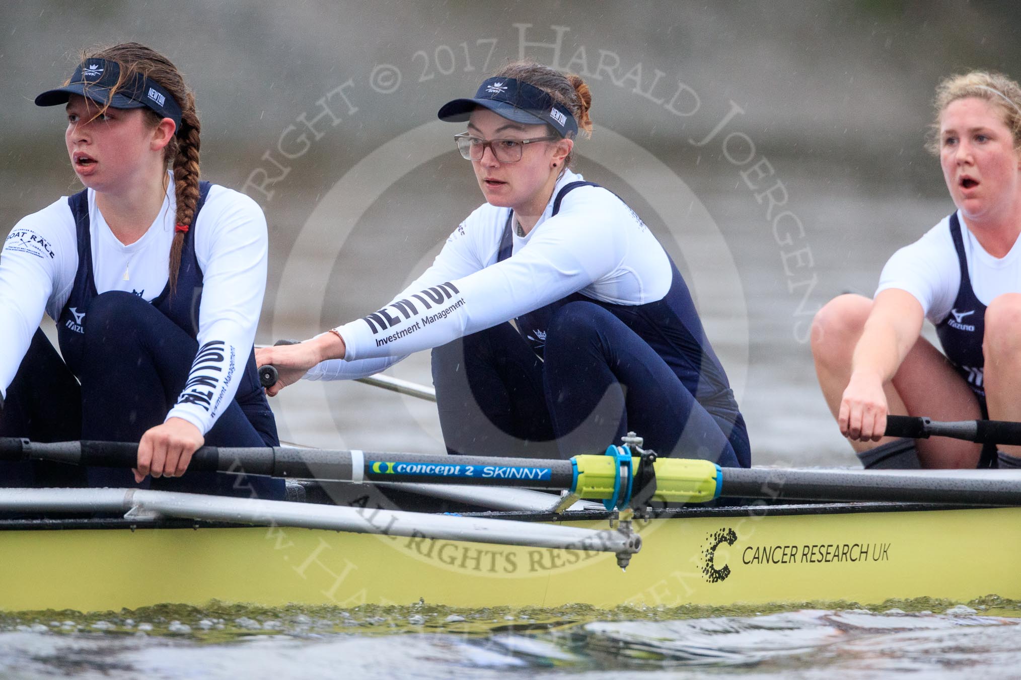 The Boat Race season 2018 - Women's Boat Race Trial Eights (OUWBC, Oxford): "Coursing River"  - here  7 Juliette Perry, 6 Katherine Erickson, 5 Morgan McGovern.
River Thames between Putney Bridge and Mortlake,
London SW15,

United Kingdom,
on 21 January 2018 at 14:44, image #161