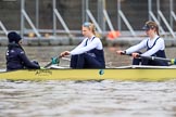 The Boat Race season 2018 - Women's Boat Race Trial Eights (OUWBC, Oxford): "Coursing River" waiting for the race to be started - cox Ellie Shearer, stroke Beth Bridgman, 7 Juliette Perry.
River Thames between Putney Bridge and Mortlake,
London SW15,

United Kingdom,
on 21 January 2018 at 14:27, image #47
